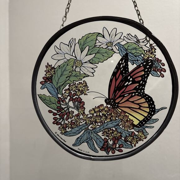 Glassmasters Suncatcher Monarch Butterfly Daisies 6.25" Made In USA Vintage - Picture 2 of 7